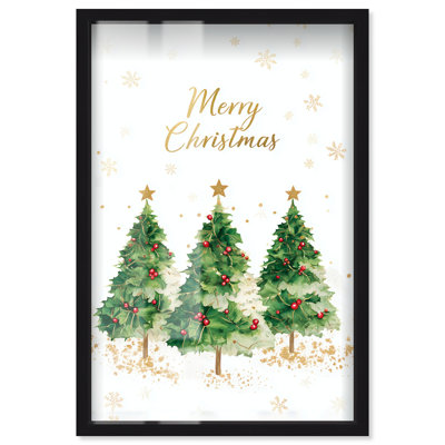 Décoration murale Merry Christmas I Shadowbox Print par Art Remedy, cadre noir, 11 x 16