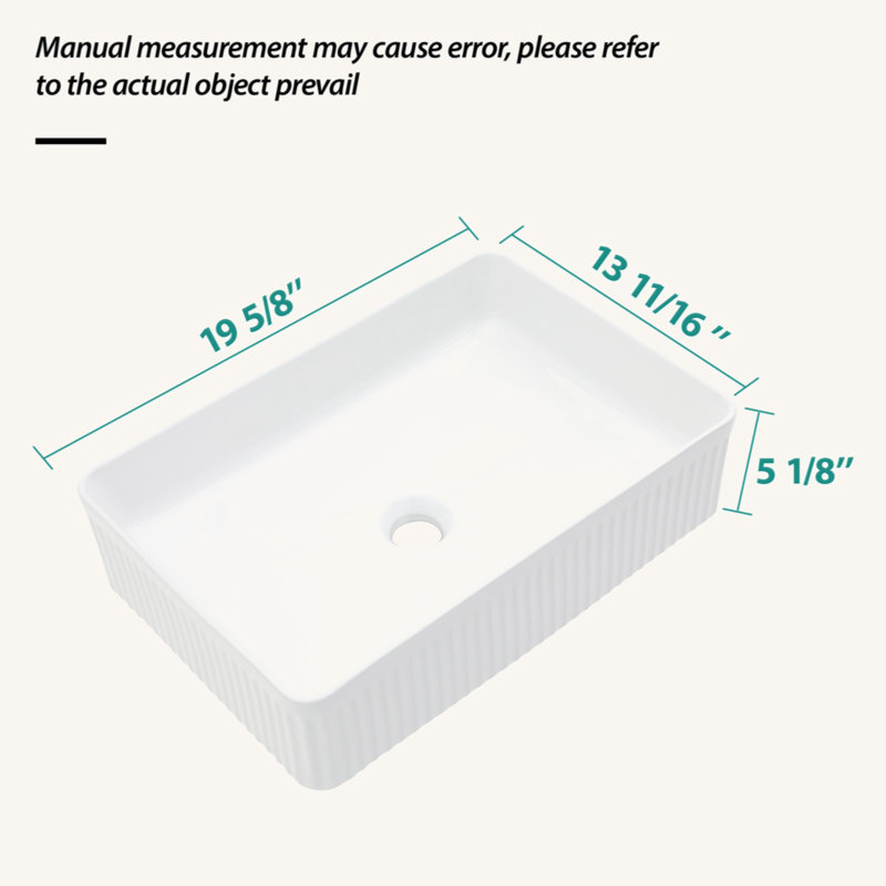 19.63"X13.69" White Ceramic Rectangular Vessel Bathroom Sink
