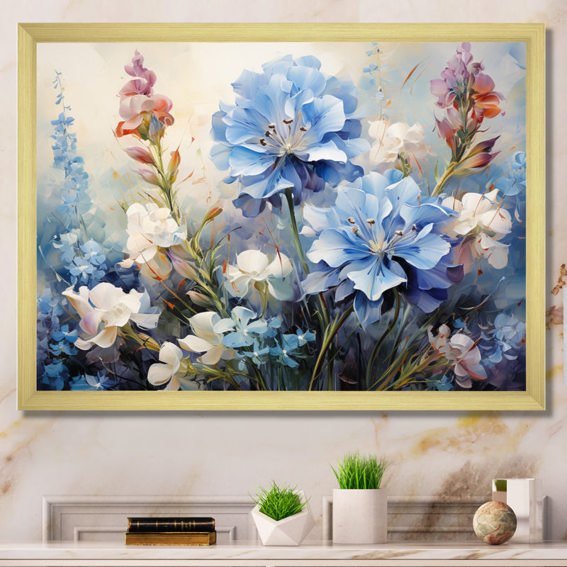 Blue Bonnets, impression romantique III - impression, Encadrement doré, H 30 po x l 40 po x P 1,5 po