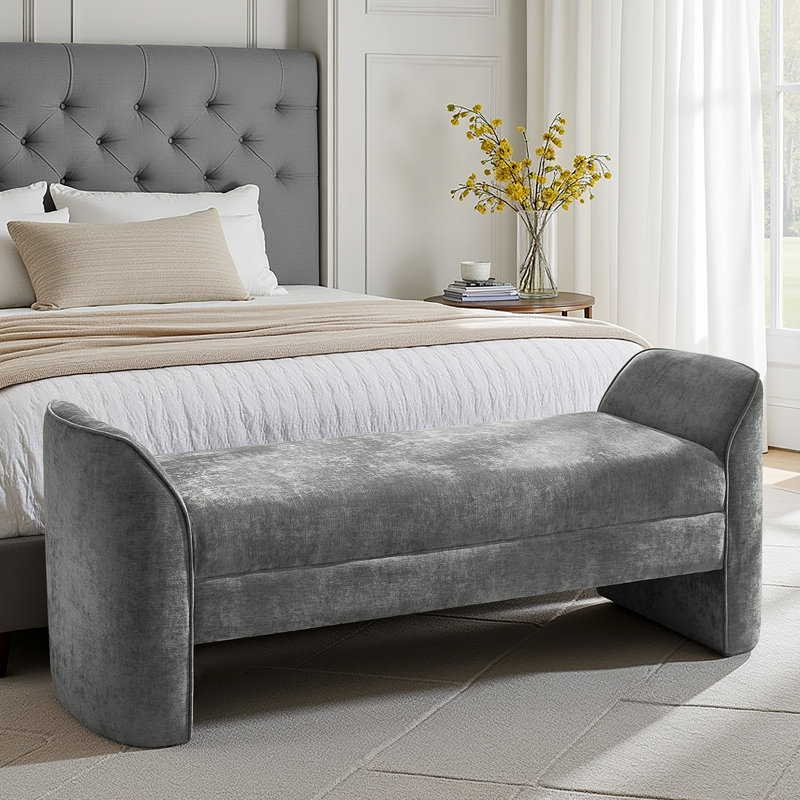 Banc rembourré en tissu 57 po Elizabeth, Gris