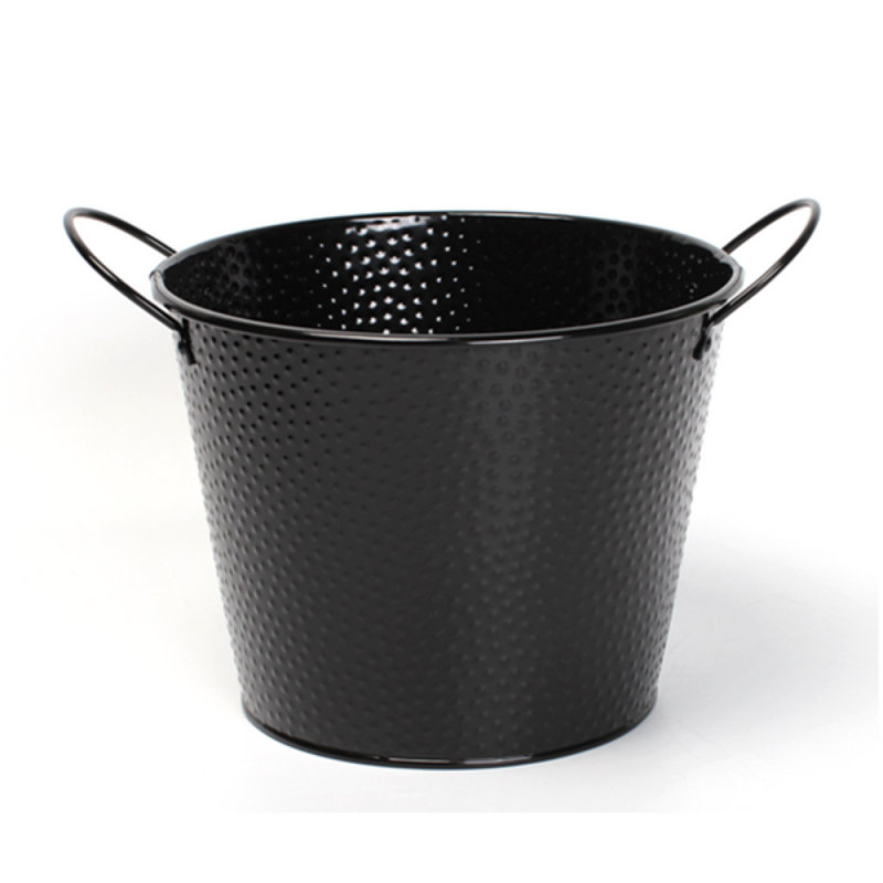 Embossed Metal With Ear Handles Bucket, Black