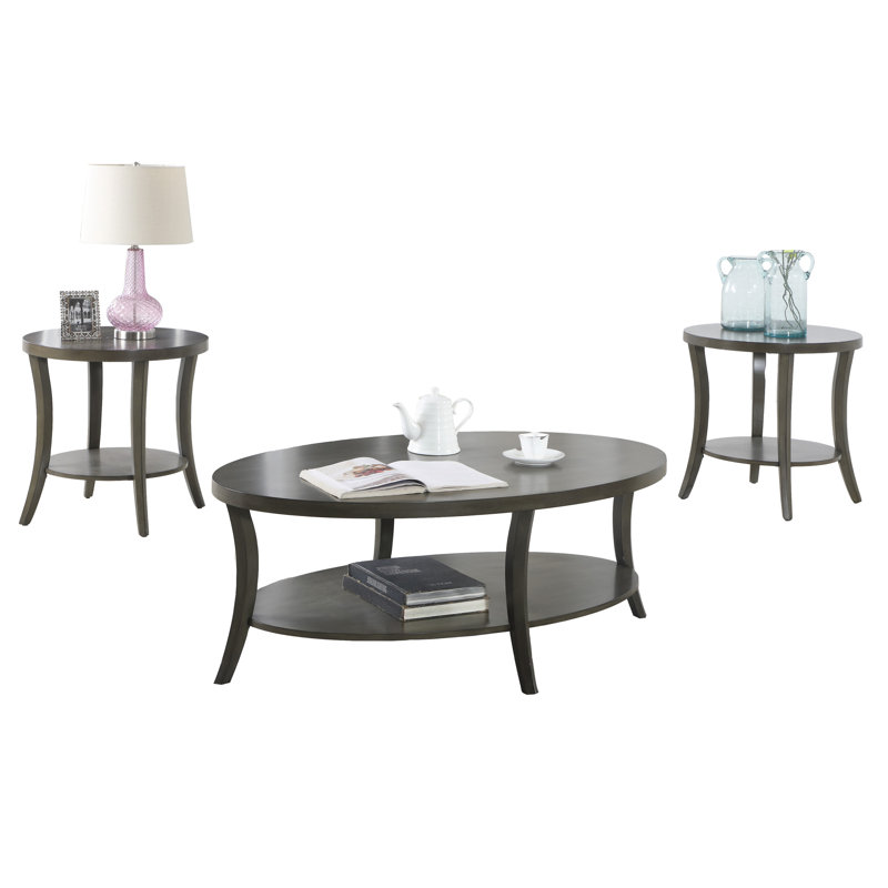 Contemporary Oval Shelf Coffee Table Set With Ample Display And Storage Space