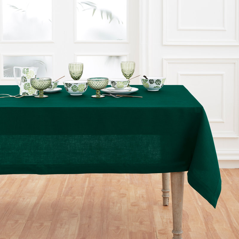 100% Pure Linen Tablecloth - Fete, Rainforest, 90" L x 60" W