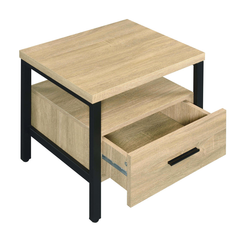 Table d'appoint en chêne et en chêne noir rustique avec 1 tiroir - Convient pour une utilisation relaxante Pieds en métal, tableau de particules et bois composite