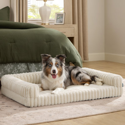 Lits orthopédiques pour chien, lit pour animal de compagnie en mousse viscoélastique imperméable avec côtés, fond antidérapant et canapé en mousse pour caisse d'œufs avec housse lavable amovible en velours côtelé