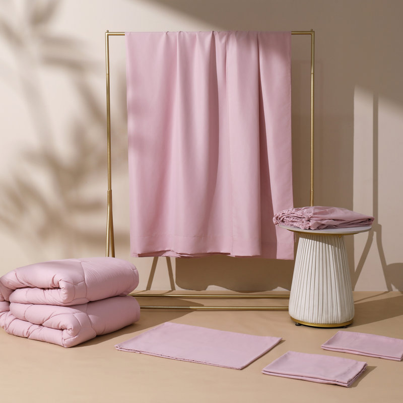 8 PCS Modern Comforter Set with Sheets All Season Bed in a Bag, King Comforter + 7 Additional Pieces, Pink