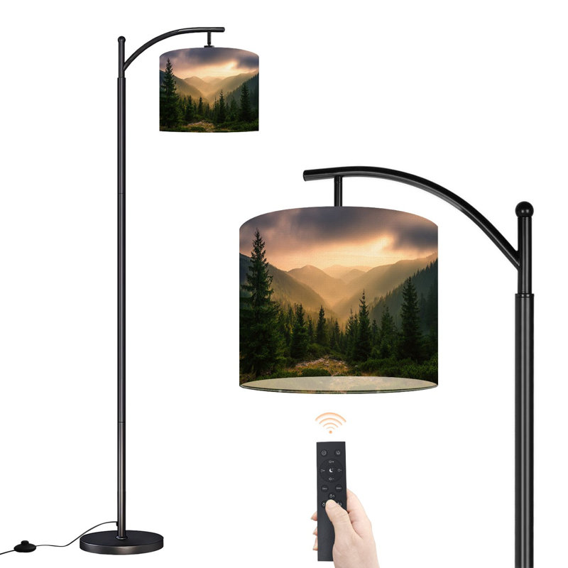 Lampe sur pied à arc avec abat-jour réglable, brouillard de paysage, lampe sur pied à 3 températures de couleur, intensité variable, haut, avec interrupteur au pied pour la chambre à coucher