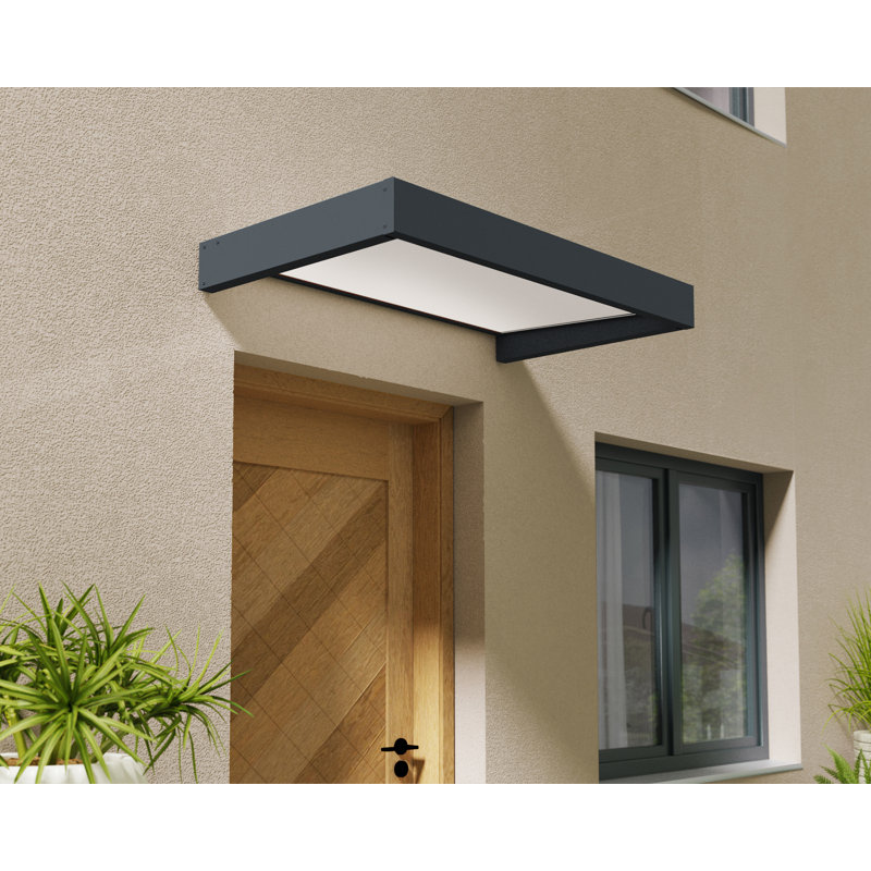 Palram - Canopia Sophia 3' 1" D Acrylic Mist/Gray Stationary Slope Door and Window Awning, 7" H x 63" W x 37" D