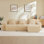Canapé modulaire en forme de L à 3 places avec passepoil à bordure française, sans assemblage requis, canapé 3 places avec coussins décoratifs et 1 repose-pieds mobile, velours clair en velours