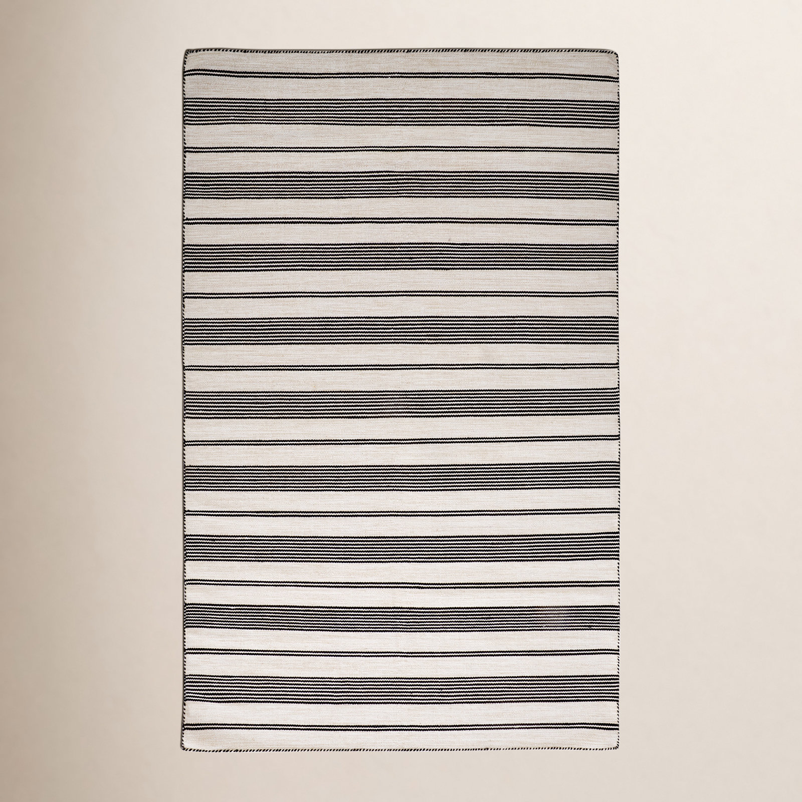 Perci Black Hand-Woven Striped Rug, Rectangle 8' x 11'