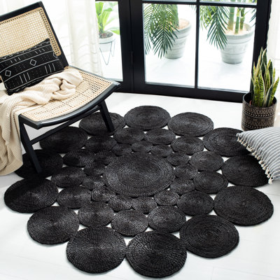 Round Additri Handwoven Jute Black Area Rug