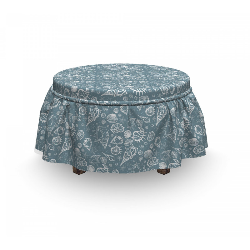 Ensemble de housse pour repose-pieds à coussins carrés 2 pièces sea coquillages doodle
