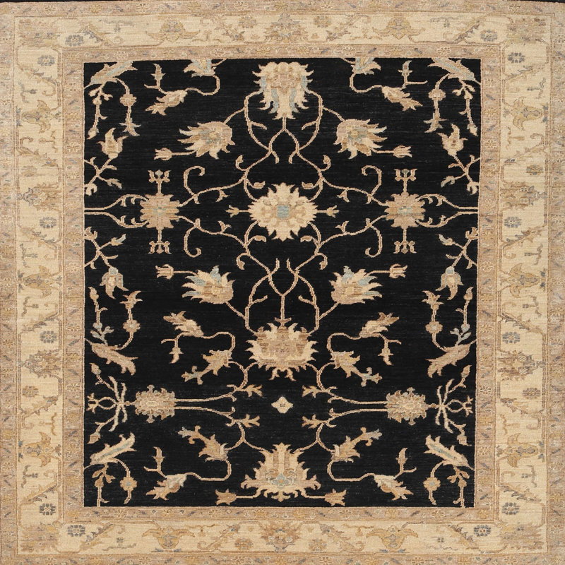 Tapis traditionnel mehroon/noir/bleu Babumba, Carré 8 pi