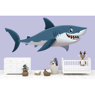 Cute Shark Wall Decal For Nursery, Smiling Shark Nursery Decor, Ocean Animal Wall Sticker, Baby Room Wall Art 200Mv