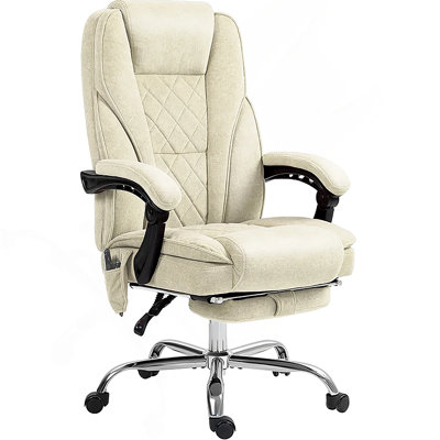 Heated Reclining Massage Office Chair with Adjustable Height and Footrest,Beige