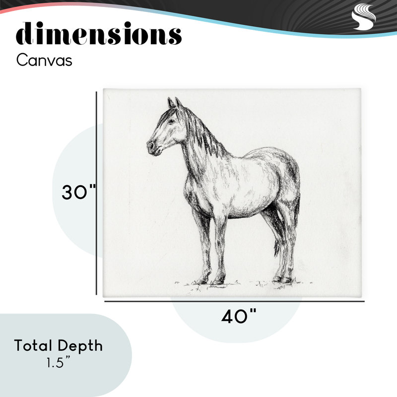 Cheval en toile gris anthracite, design par Leah Noel Art, H 30 po x l 40 po