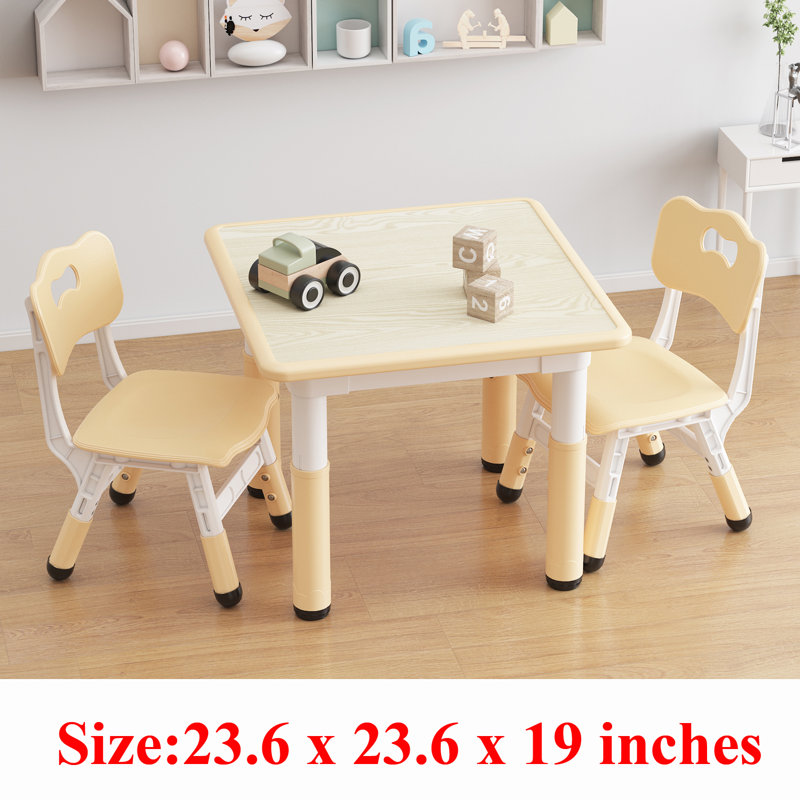 Kids 3 Piece Square Play or Activity Table and Chair Set, Yellow