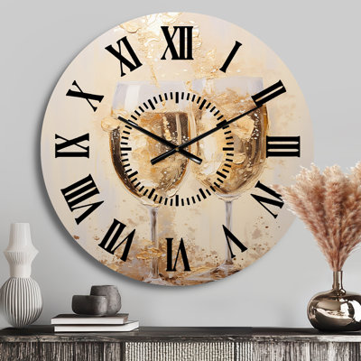 Golden Champagne In Glass III - Champagne Black Face Wall Clock