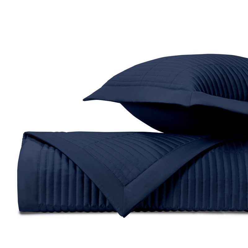 Channel Quilted Sateen Coverlet Set, Navy, King Quilt + 3 Euro Shams