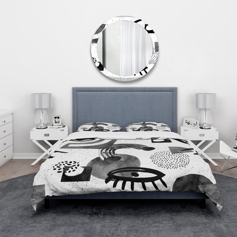 Collage of Eyes & Doodles In Contemporary Style II - Ensemble de housse de couette moderne - Microfibre de polyester