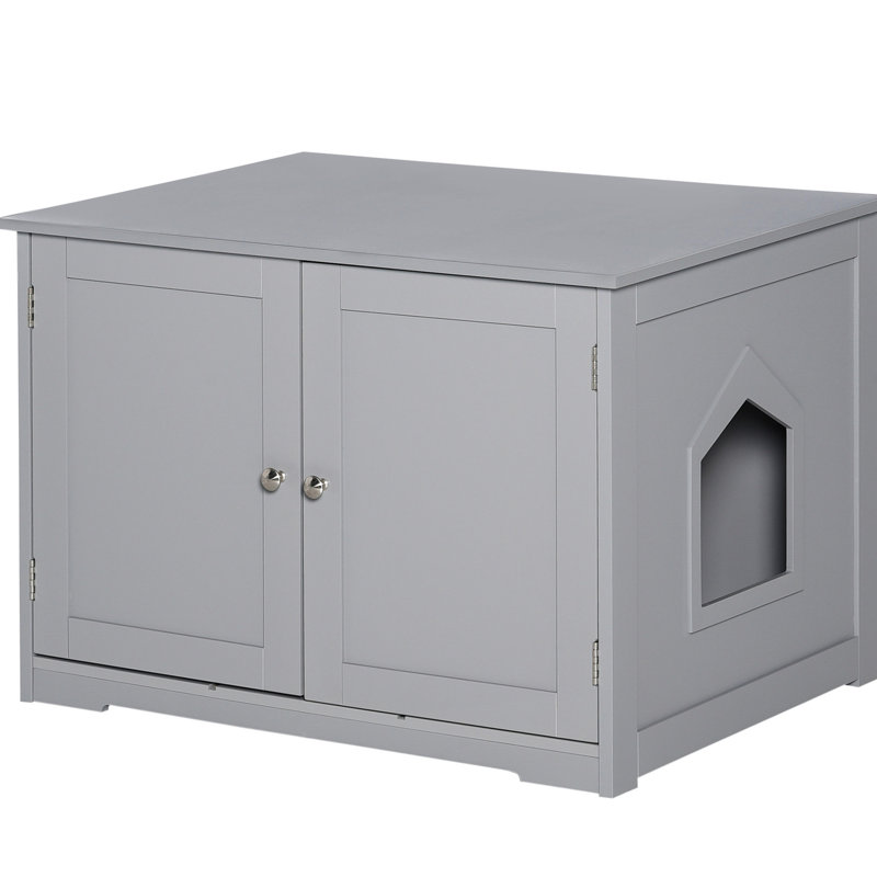 Bac à litière moderne gris foncé avec cloison intérieure réglable et coffre de rangement caché pour chat en gris, spacieux