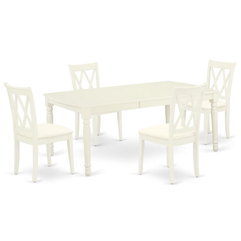 Ensemble de table de salle à manger 5 pièces pour 4 personnes comprenant une table de salle à manger rectangulaire avec rallonge papillon et 4 chaises de salle à manger en tissu de lin, blanc lin