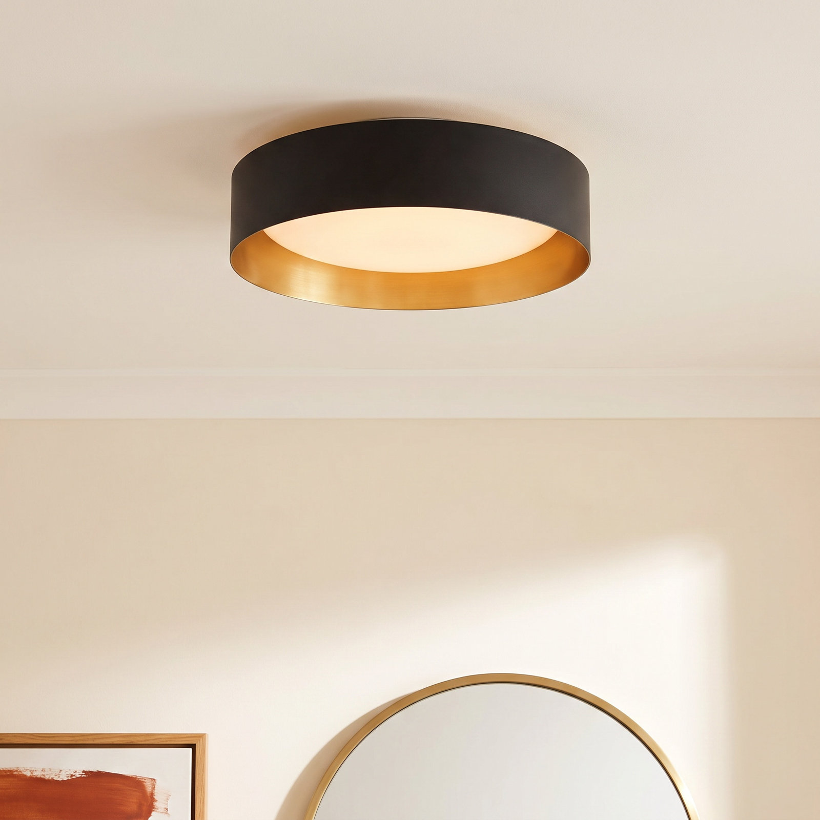 Savita 16" 3-Light Flush Mount, Black/Gold