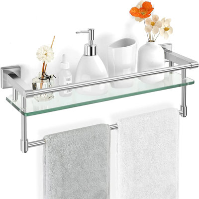 Glass Floating Shelf with Towel Bar