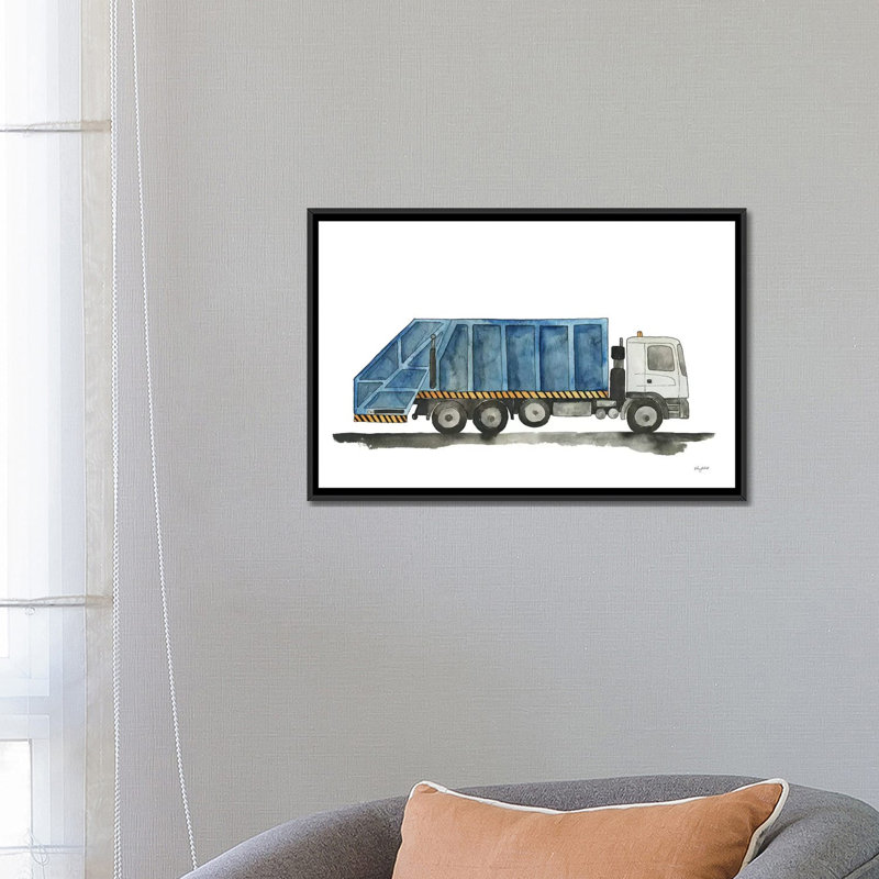 "Camion à ordures" par Kelsey McNatt, reproduction d’art, Pas de tapis, H 18 po x l 26 po x P 1,5 po, Toile avec cadre noir