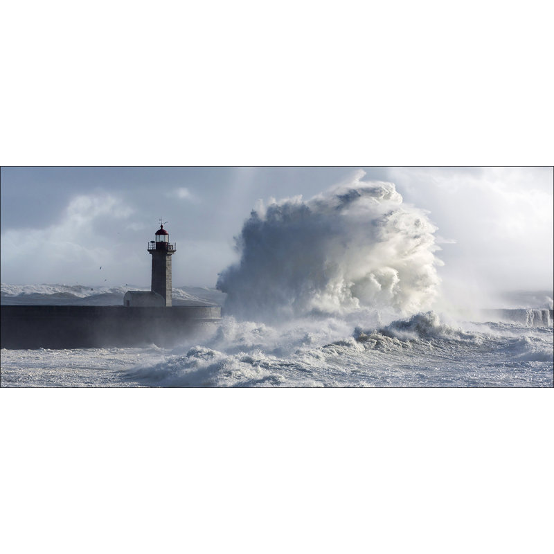 Lighthouse & Sea III - Graphic Art Print on Glass, 50cm H x 125cm W x 1.4cm D
