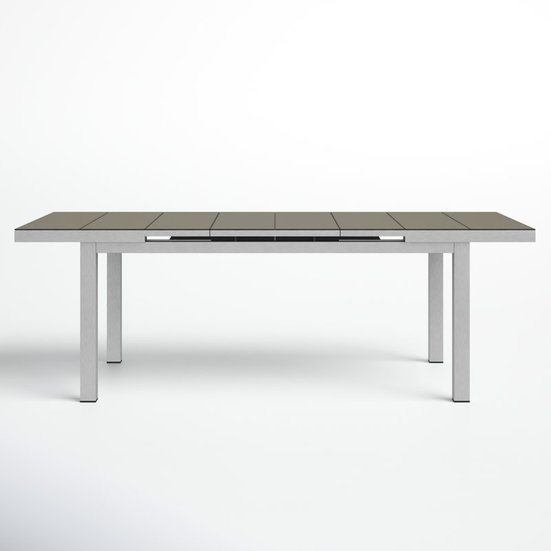 Bella Antawa Extendable Rectangular Aluminum Patio Dining Table – Modern Outdoor Table with Tempered Glass Top & Built-In Leaf Storage
