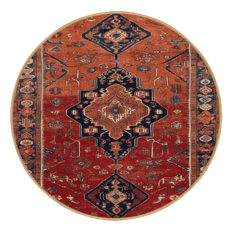 Machine Washable Persian Brown Area Rug, Round 5'