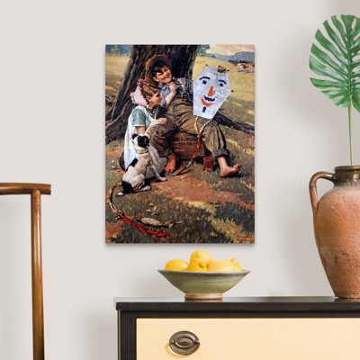 "Norman Rockwell Farm Boy and Girl Sitting On Crate", art mural sur toile