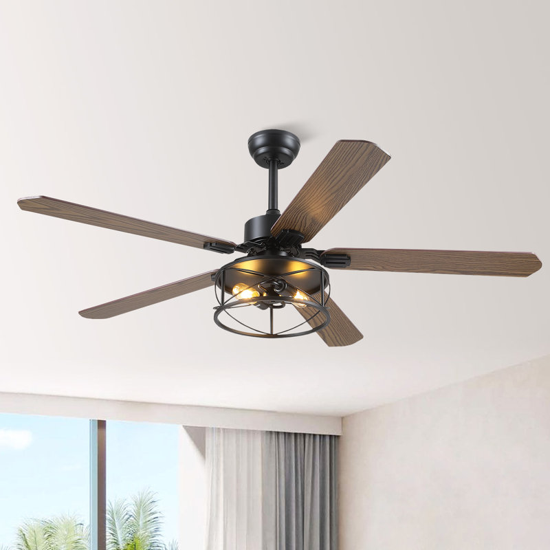 Ventilateur de plafond de style campagnard avec lumière et télécommande 48/56 ", 56 po de largeur, Brun