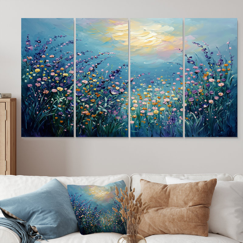 «Dreamscape Wildflowers Sunrise Field - Wildflowers Wall Art», ensemble de 4 décorations murales traditionnelles