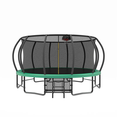 Trampoline 15 pi avec panier de basketball - Trampolines récréatives avec échelle, sac à chaussures et revêtement antirouille galvanisé