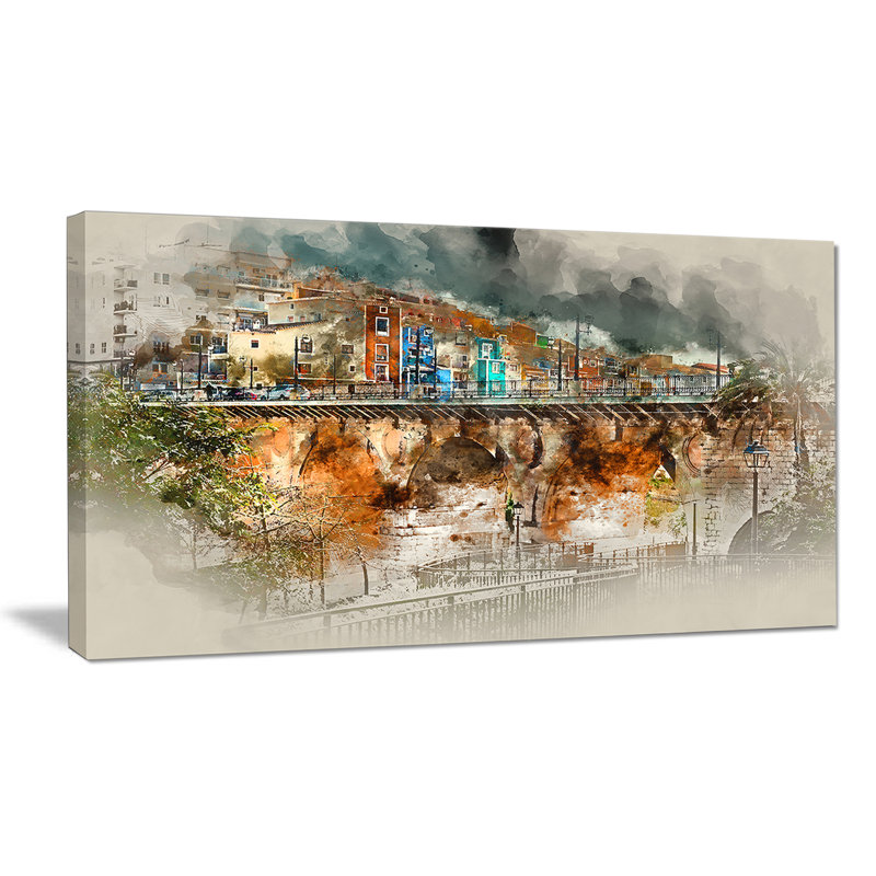 Villajoyosa Townscape Red and Beige Canvas Art, 32" x 16"
