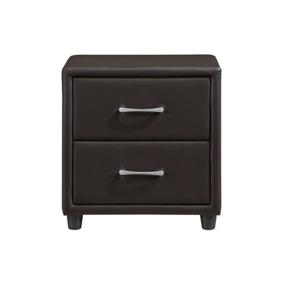 Contemporary Design 1Pc Bedroom Furniture Two Drawers Nightstand Silver Tone Bar Pulls, Dark Brown PVC