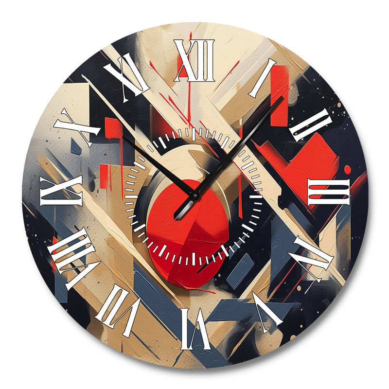 Horloge murale rouge et noire à profondeur I - formes abstraites, Grand