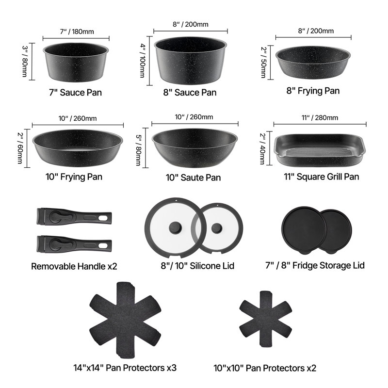 17 - Piece Non-Stick Aluminium Cookware Set, Black