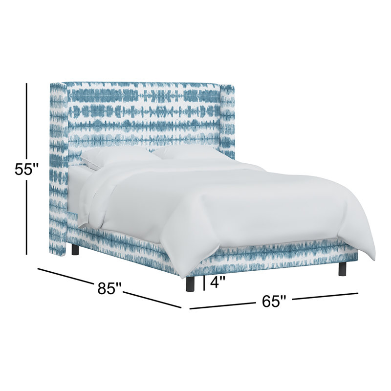 Tilly Upholstered Wingback Bed, Queen, Obu Stripe Ocean