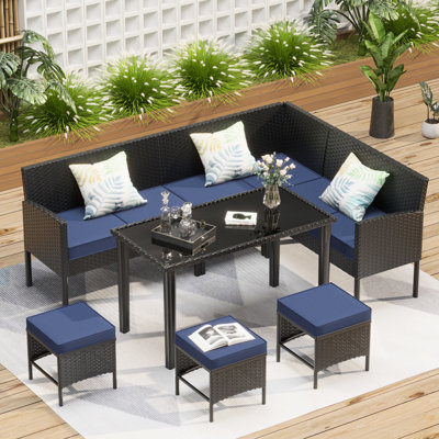 7 - Piece Furniture For Backyard Or Garden, Waterproof And Skin Fabric, High Back Design, Construction Patio Terrace, , All Weather , Comfortable Seating