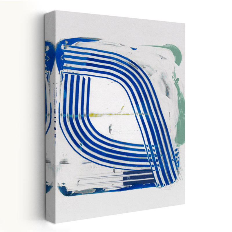 Rayures bleues III - art abstrait à rayures géométriques mixtes, H 24 po x l 16 po
