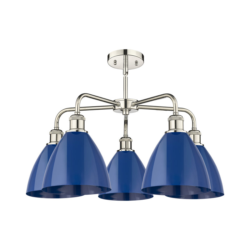 Lustre en dôme à 5 lumières Trickett, Nickel poli, Bleu