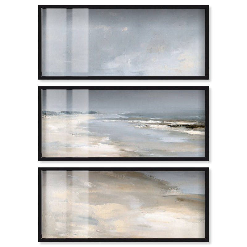 Décoration murale côtière Fading Coast II, impression encadrée, par Art Remedy, lot de 3, Black Frame