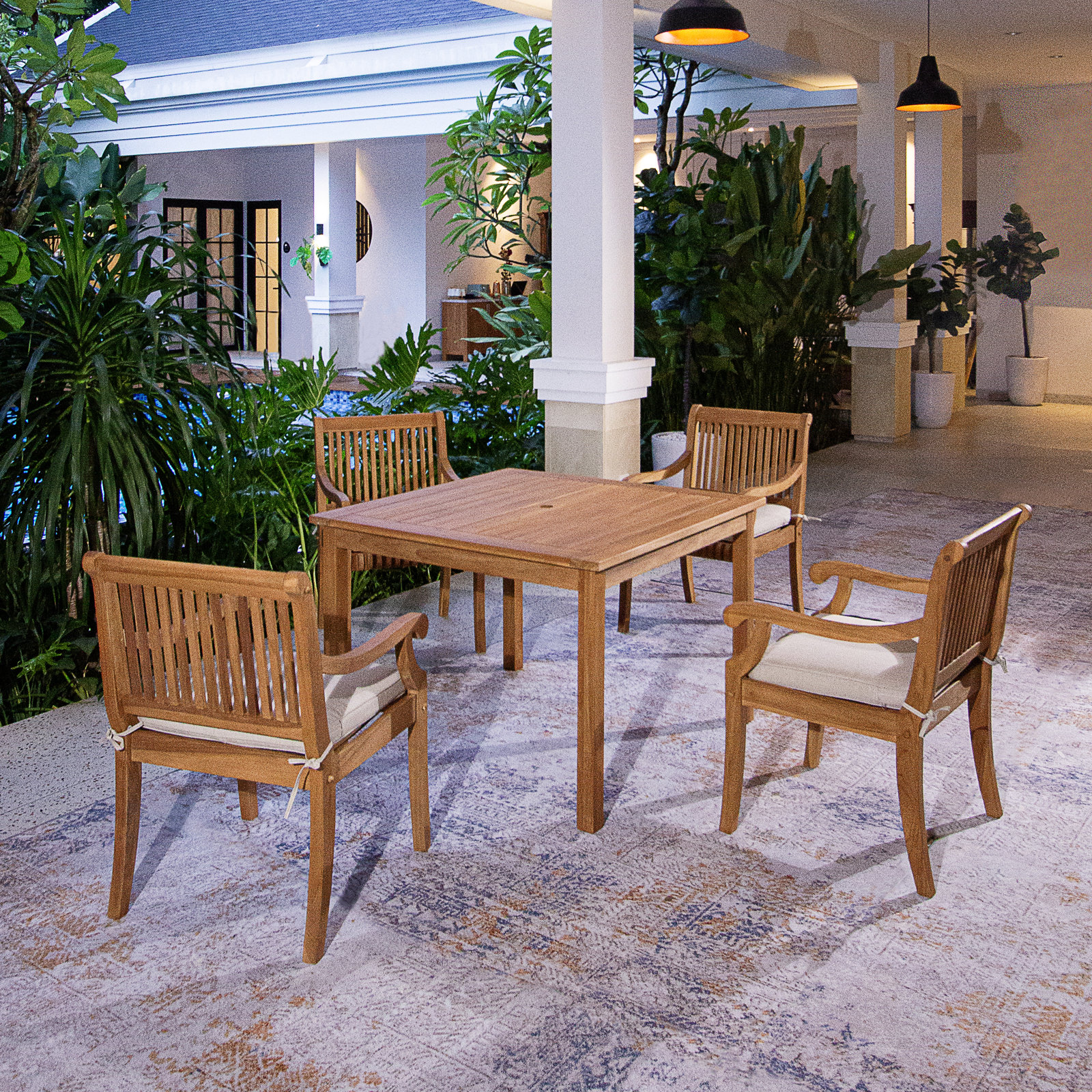 Chanson 42" Patio Dining Set, Beige, Natural Wood