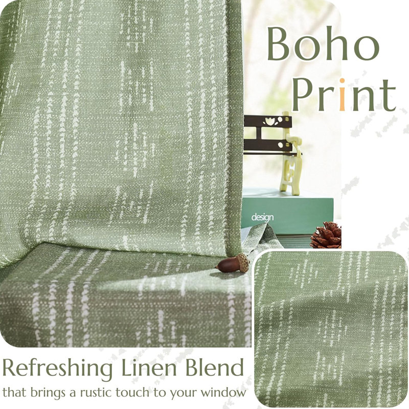 Rideaux semi-transparents avec œillets Boho, L 52 po x L 108 po, Sauge
