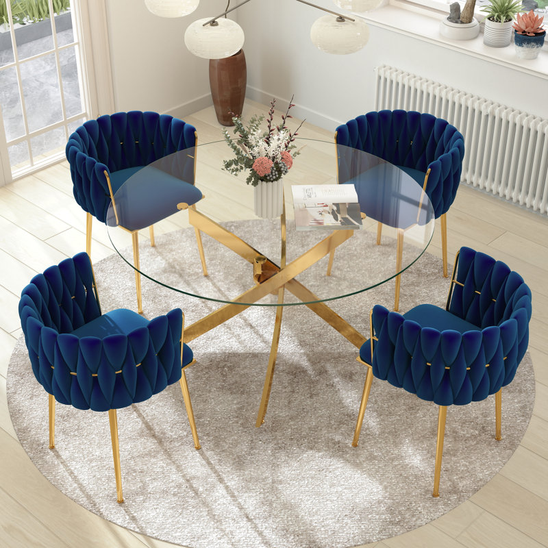 Table de salle à manger Azaryah, Bleu, H 29,5 po x L 47 po x l 47 po