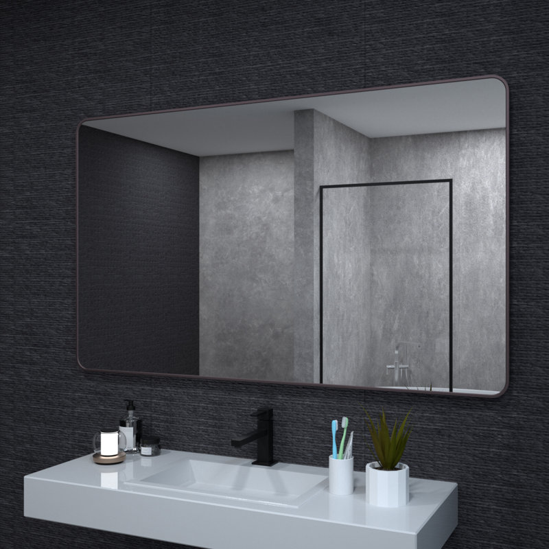 Round Metal Frame Hanging Wall Bathroom Mirror, 36' x 60", Oil Rubbed Bronze