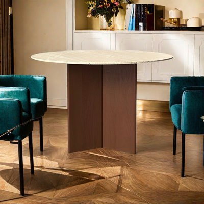Scratch-proof circular rock slab dining table